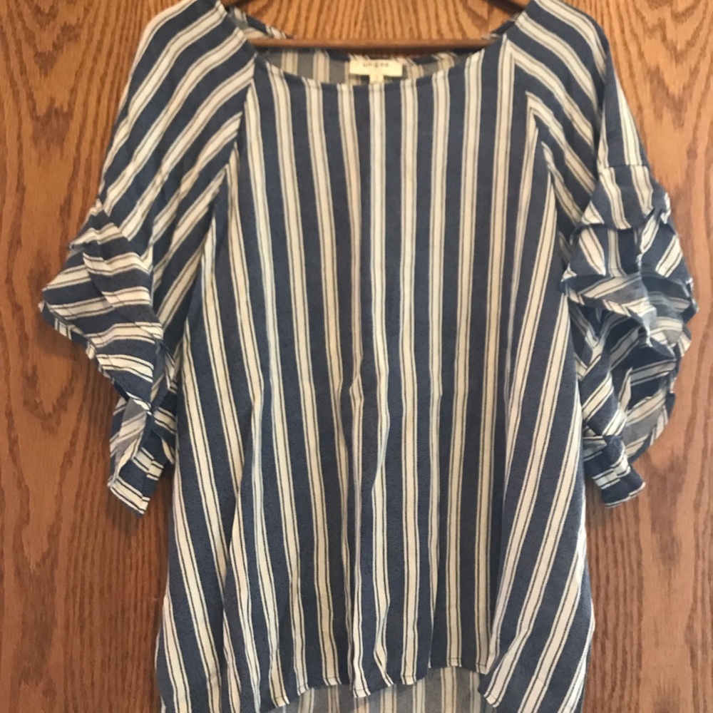 Striped ruffle sleeved blouse